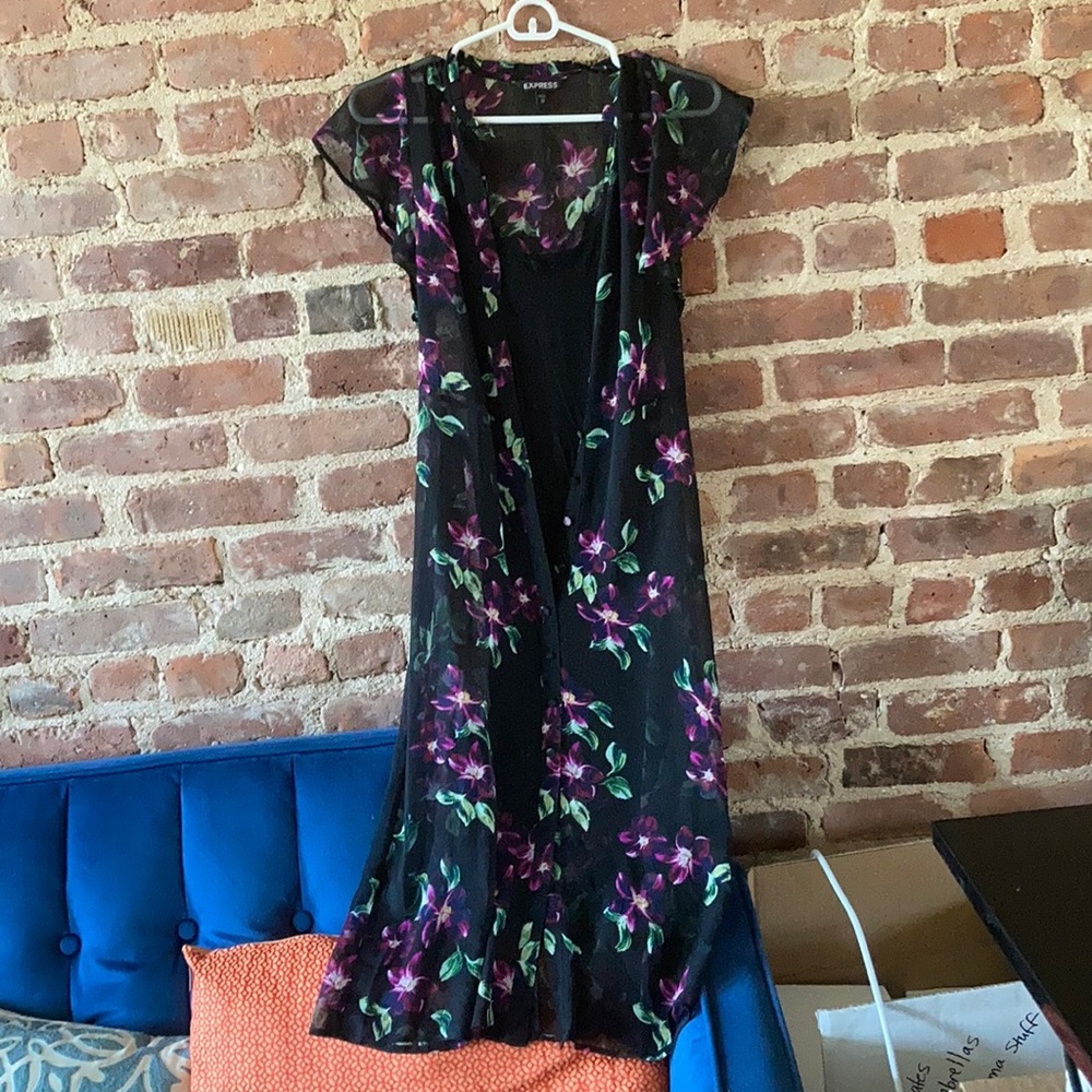 Express sheer floral midi dress with slip